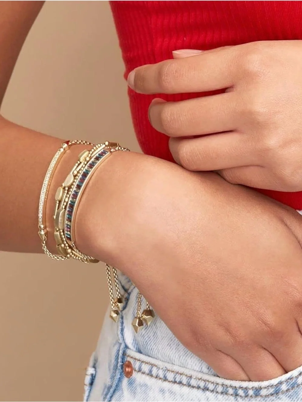 NWOT Kendra Scott Ott Gold Bar Slider Bracelet with Pavé Accents